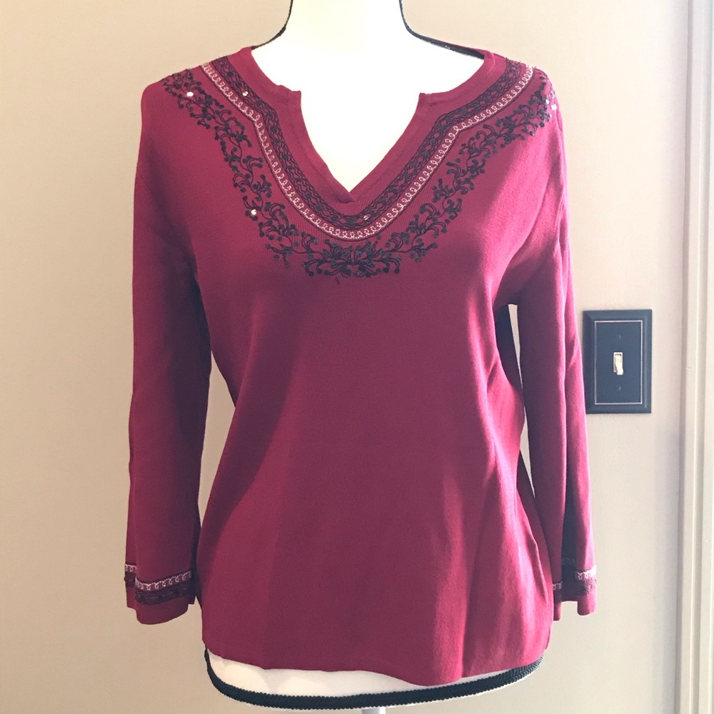 Dress Barn Embellished Knit Top Size L